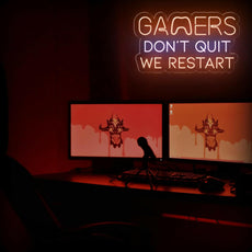 Gamers Don't Quit - We Restart | Inspirational Neon Sign for Game Room - NEONXPERT