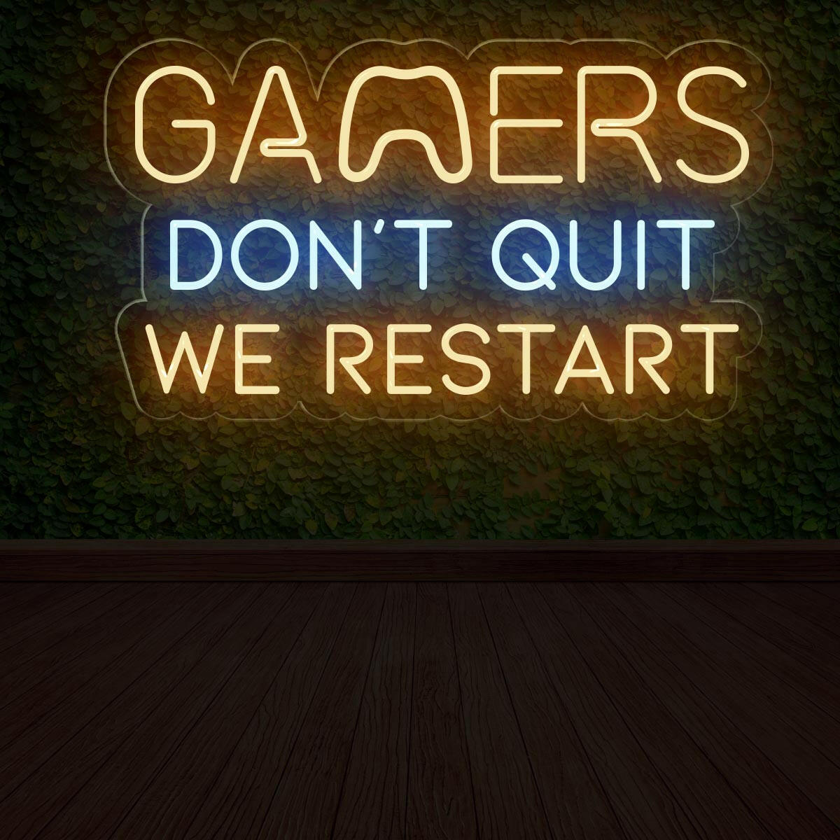 Gamers Don't Quit - We Restart | Inspirational Neon Sign for Game Room - NEONXPERT