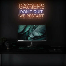 Gamers Don't Quit - We Restart | Inspirational Neon Sign for Game Room - NEONXPERT