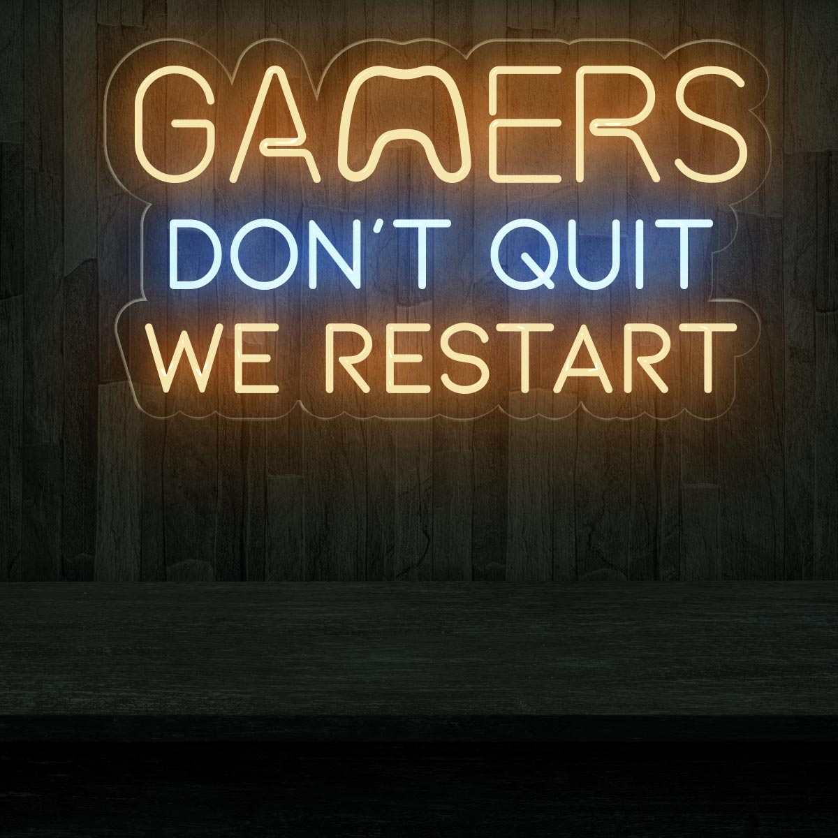 Gamers Don't Quit - We Restart | Inspirational Neon Sign for Game Room - NEONXPERT
