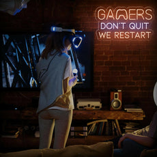 Gamers Don't Quit - We Restart | Inspirational Neon Sign for Game Room - NEONXPERT