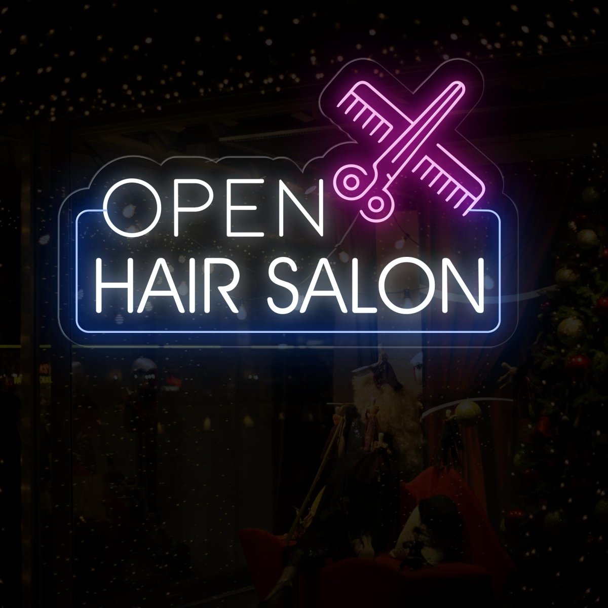 Hair Salon Open LED Neon Sign | Outdoor Business Signage - NEONXPERT
