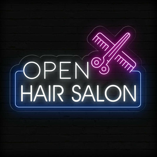 Hair Salon Open LED Neon Sign | Outdoor Business Signage - NEONXPERT