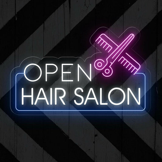 Hair Salon Open LED Neon Sign | Outdoor Business Signage - NEONXPERT