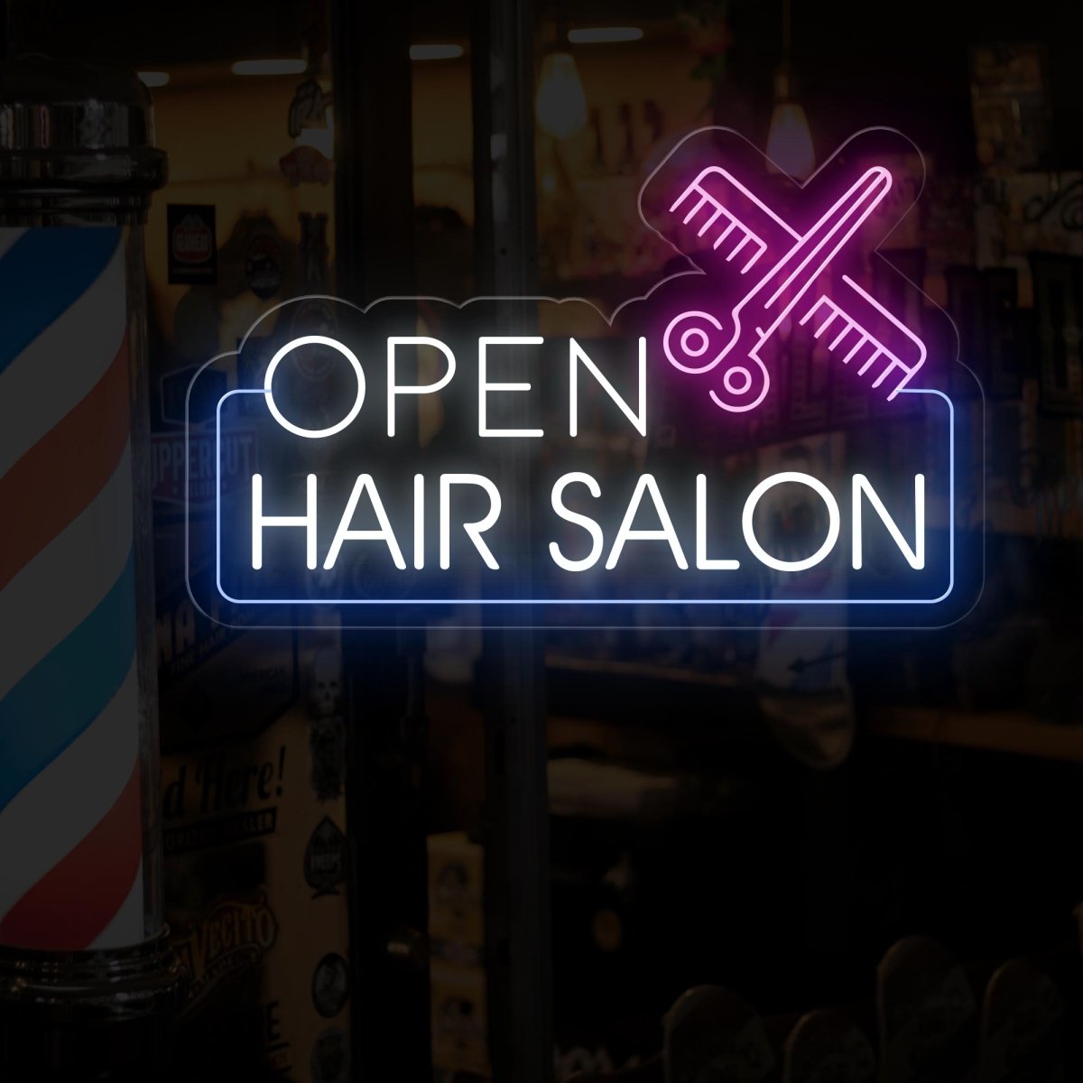 Hair Salon Open LED Neon Sign | Outdoor Business Signage - NEONXPERT