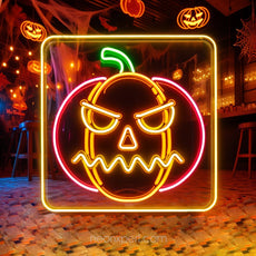 Halloween Expressive Pumpkin Neon Sign | LED Light Spooky Wall Decor - NeonXpert