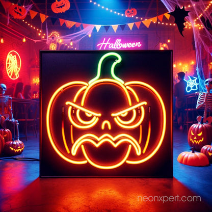 Halloween Expressive Pumpkin Neon Sign | LED Light Spooky Wall Decor - NeonXpert