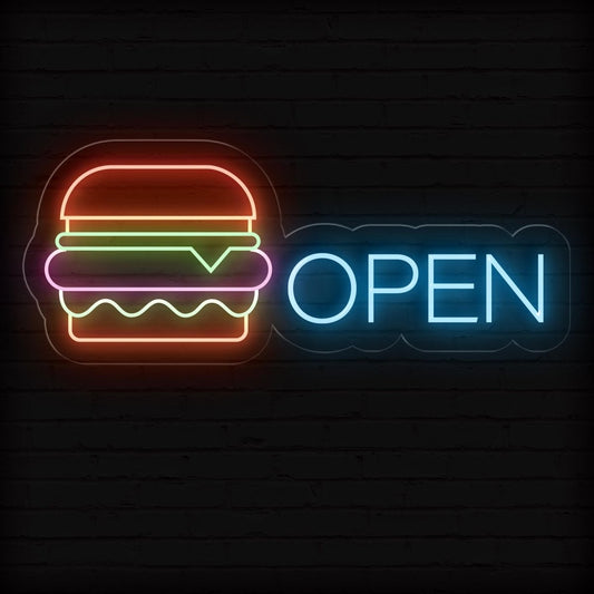 Neon Burger Open Sign - Led Neon Light For Burger Place - NEONXPERT