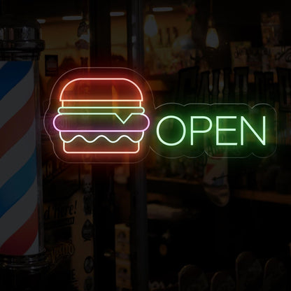 Neon Burger Open Sign - Led Neon Light For Burger Place - NEONXPERT