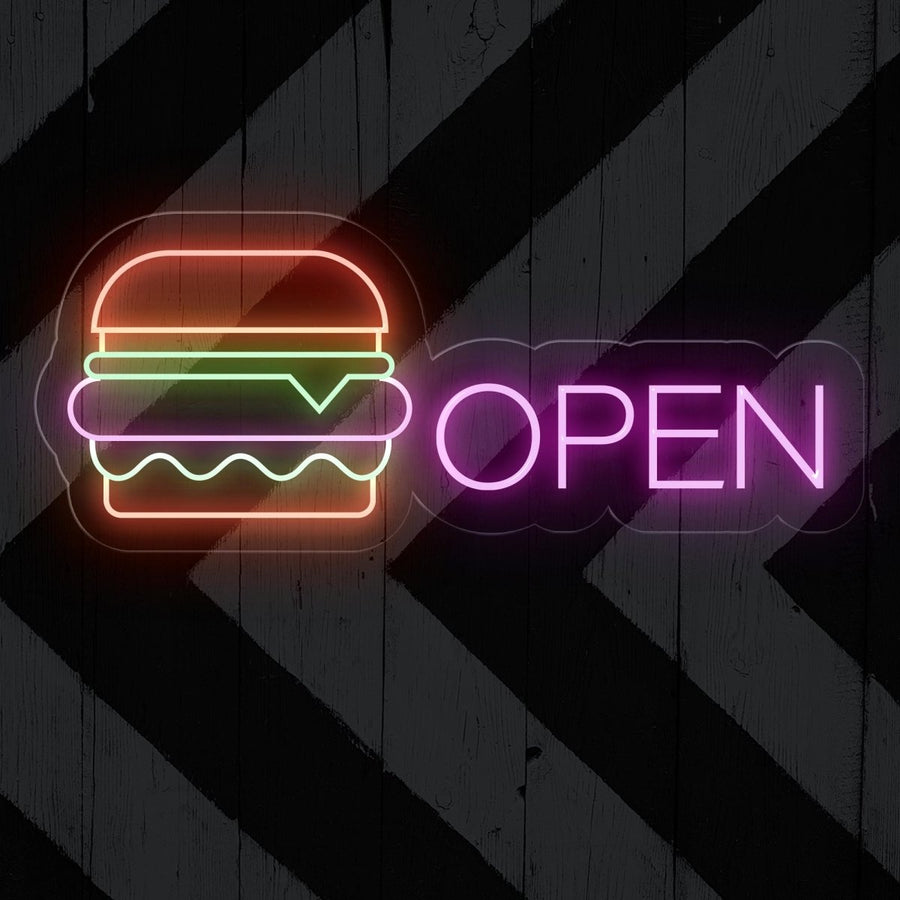 Neon Burger Open Sign - Led Neon Light For Burger Place - NEONXPERT