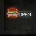 Neon Burger Open Sign - Led Neon Light For Burger Place - NEONXPERT