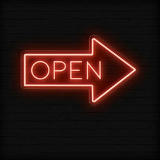 Neon Open Sign with Arrow | Directional Neon Signage - NEONXPERT