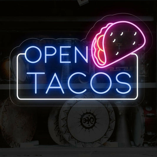 Open Tacos Neon Sign | Irresistible Illumination for Your Taco Spot - NEONXPERT