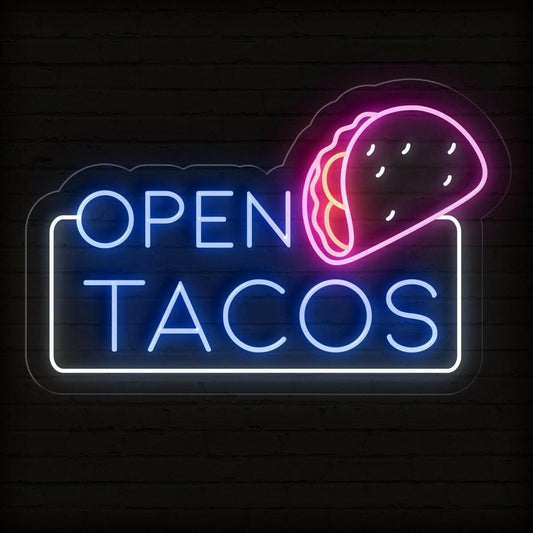 Open Tacos Neon Sign | Irresistible Illumination for Your Taco Spot - NEONXPERT