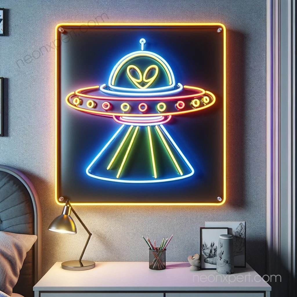 Fun Bright Blue/Yellow LED Spaceship UFO LED outlet Night Light Sign Room Wall Decor