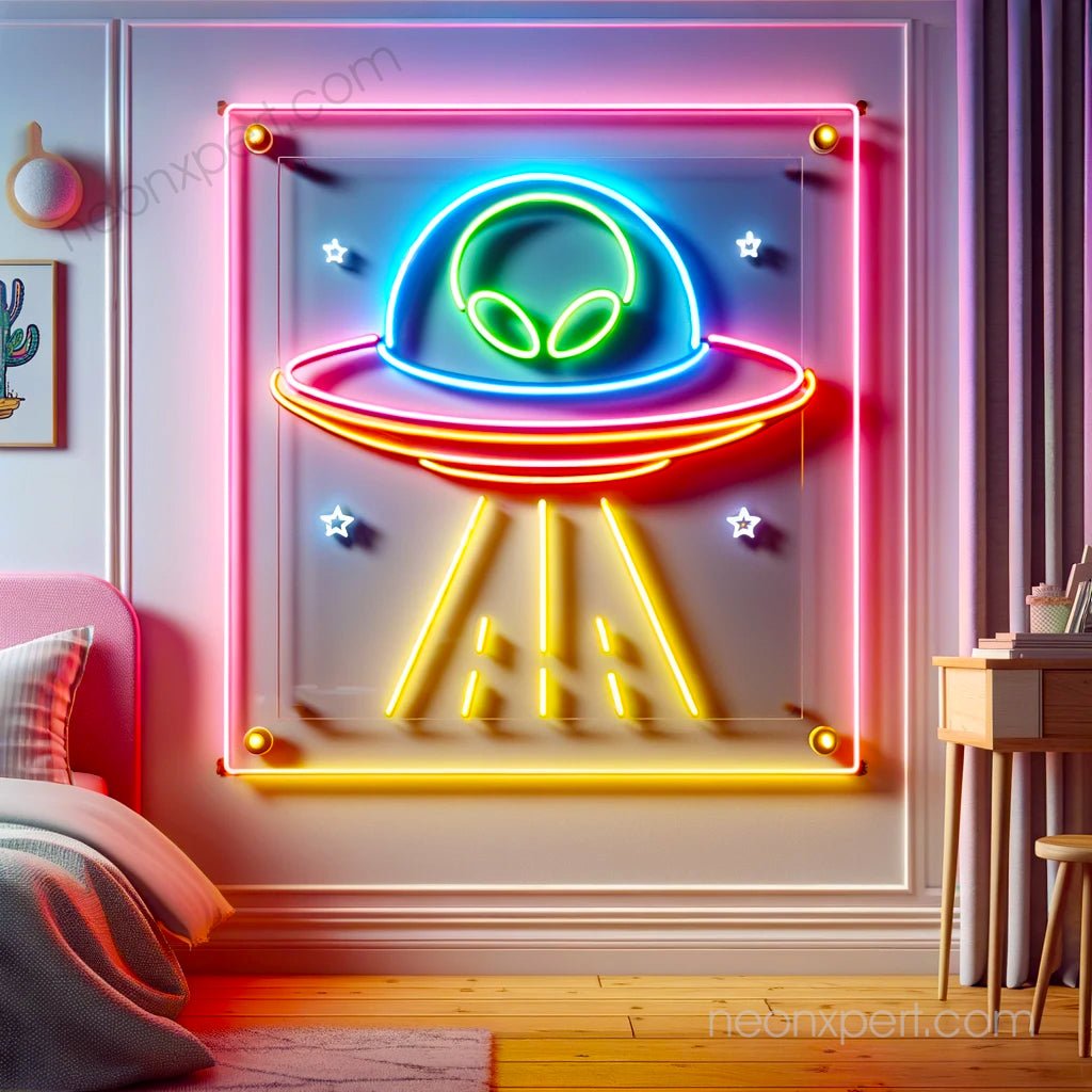 Fun Bright White & Yellow Alien Space Ship LED Light retailer Wall Sign Room Decoration